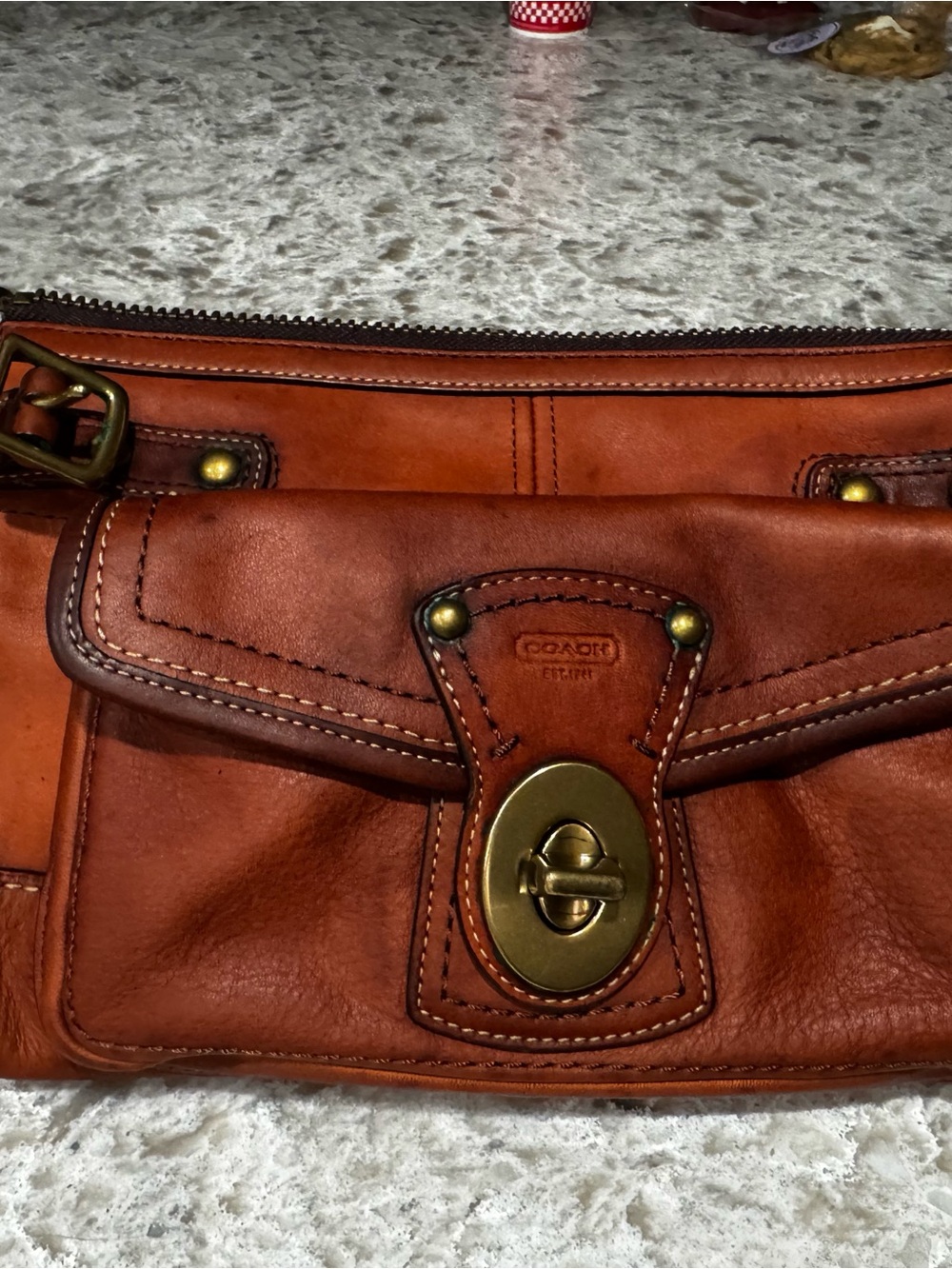 Coach Legacy Shoulder Bag in Cognac Brown with Brass Hardware